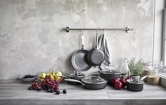 GreenPan Chatham Hard Anodized Healthy Ceramic Nonstick 10 Piece Cookware Pots and Pans Set, Frying Pan Skillets, Saucepans, Saute Pan, Stockpot, Lids, PFAS-Free, Dishwasher & Oven Safe, Gray