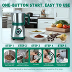 Spice Grinder Electric,Herb Nut Grinder for Kitchen,Detachable Espresso Grinder with Stainless Steel Blades,Filter and Brush, 500w Dry and Wet Grain Mill for Coffee,Rice,Bean,Seasoning(Green)