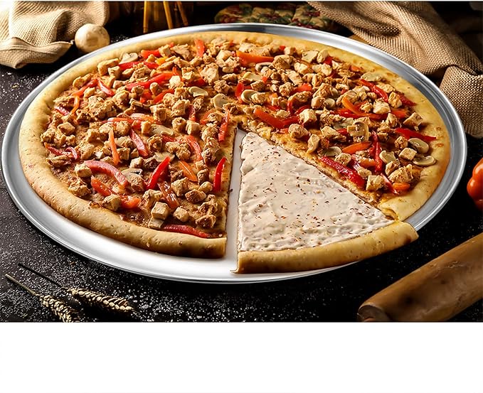 Deedro Stainless Steel Pizza Pan 13½ inch Round Pizza Tray Pizza Baking Sheet, Healthy Pizza Baking Pan Pizza Serving Tray Crisper Pan, Dishwasher Safe, 4 Pack