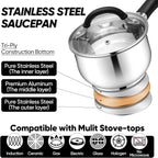 E-far 2 Quart Saucepan with Lid, Tri-Ply Base Stainless Steel Small Sauce Pan with Stay-Cool Handle, Non-toxic Kitchen Cooking Sauce Pot, Compatible with All Cooktops, Dishwasher Safe