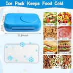 Kids Chill Leak-Proof Lunch Box-Included Reusable Ice Pack Keeps Food Cold;3-Compartment Bento Lunch Container,Microwave & Dishwasher Safe,Bento Lunch Box for School,Trvael (Blue)
