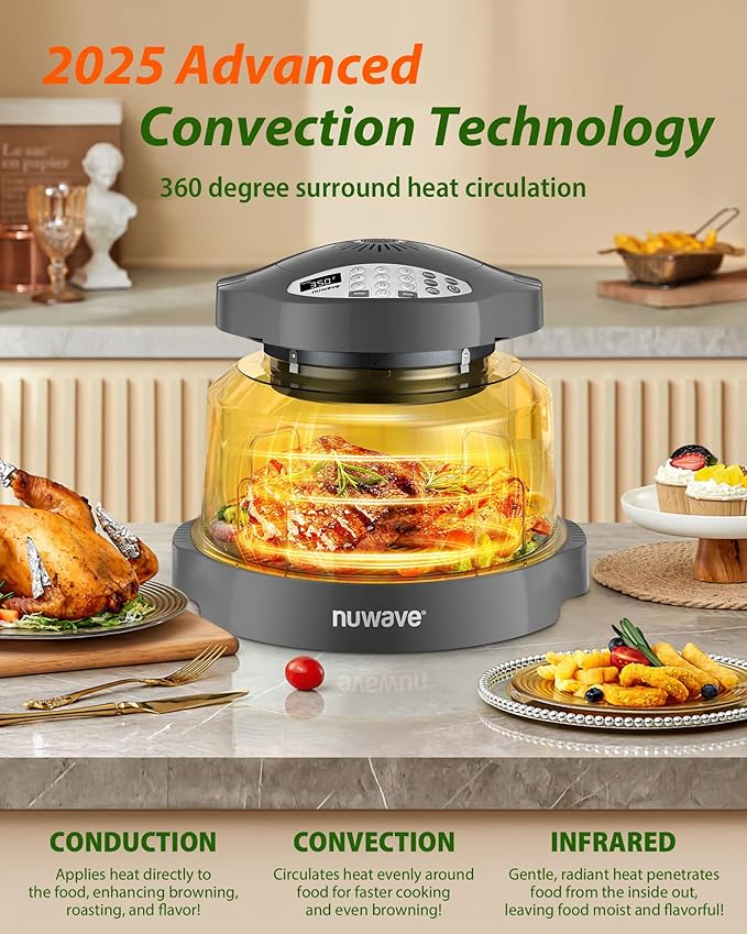 Nuwave Oven Pro Plus Air Fryer, Infra-Red Countertop, 2025 Advanced Convection, No Defrosting or Preheating, Cook Fresh or Frozen, Durable Power Dome, 100 Presets & 50 Memory, PFAS Free, Cool Grey