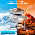Silver 4 Pack Chafing Dishes for Buffet, 18/8 (304) Stainless Steel Food Pan with Lid, 6QT Round Chafing Dish Buffet Set Food Warmer, Food Warmers for Parties Buffet Catering Events Dinners