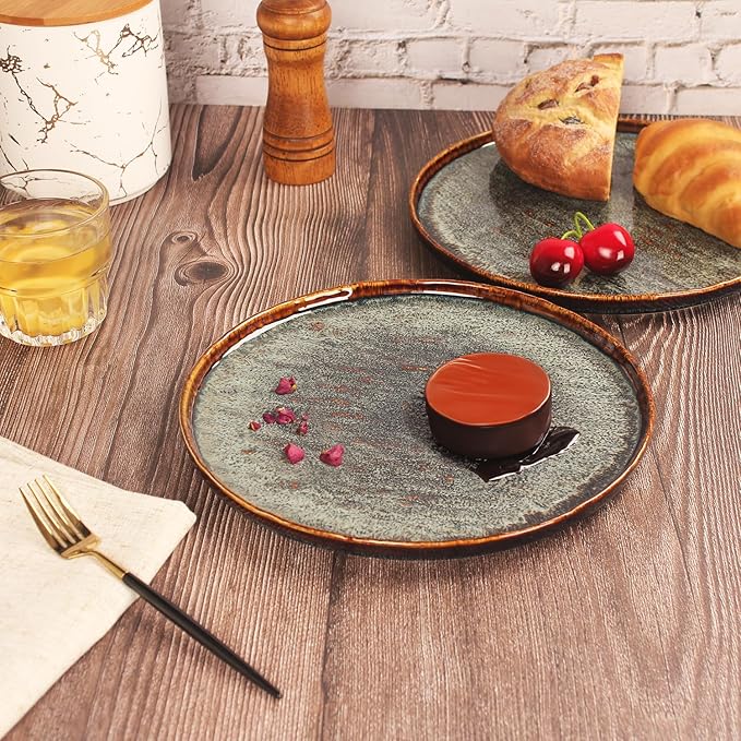 Appetizer plate Porcelain Dinner Plates Set of 4,for Main Dish,Steak,Bread,Risotto,Pasta,Salad - Microwave,Oven and Dishwasher Safe,Scratch Resistant durable,9.84 Inch Black