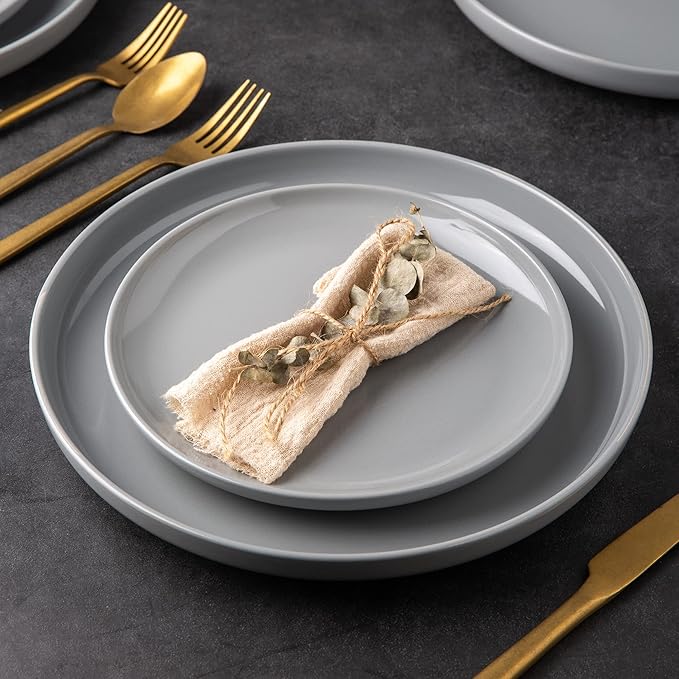 AmorArc Ceramic Dinner Plates Set of 6,10.5 inch Large Stoneware plates for Kitchen,Dinnerware Dishes set- Microwave,Dishwasher Safe,Scratch Resistant-GREY