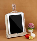 Wedding Gift Wooden Cookbook Stand Recipie Book Holder for Cooking Chopping Board Style Foldable Easel for Kitchen Text Book Tablet L 9.5 x B 1.5 x H 14 inches (White)