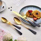 20 Piece Black Gold 18/0 Flatware Utensil Set for 4, Include Dinner Knife,Dinner Forks,Dinner Spoons,Salad Forks,Teaspoons,Silverware Set for 4, Dishwasher Safe