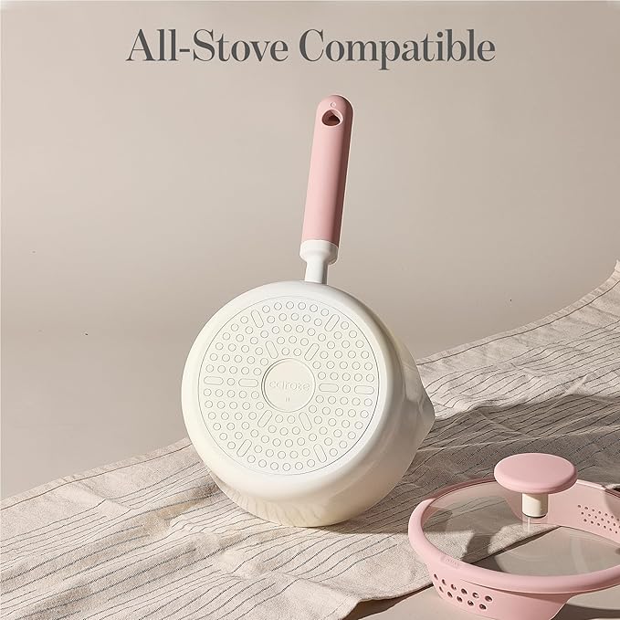 CAROTE 2.5QT & 3.0QT Sauce Pan Sets with Lid & Ladle Ceramic Nonstick Pot Set Non Toxic Saucepan with Stay-cool Handle Small Kitchen Cooking Pots, Easy to Clean, Induction Comptable, PFOA FREE