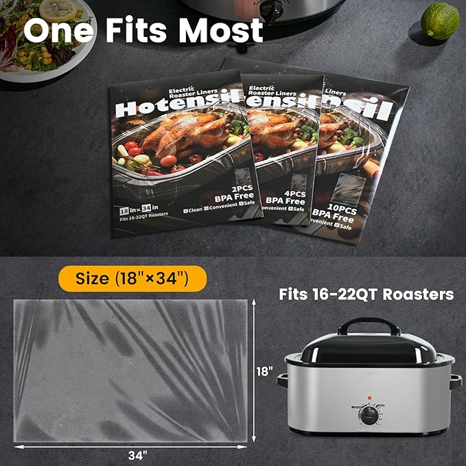 Electric Roaster Liners & Slow Cooker Liners, 4 Count 34 x 18 Inch Universal Fit for 16-22 Quart Roasters, Mess-Free Cooking, Disposable Oven Liners for Easy Cleanup, Cooking Bag
