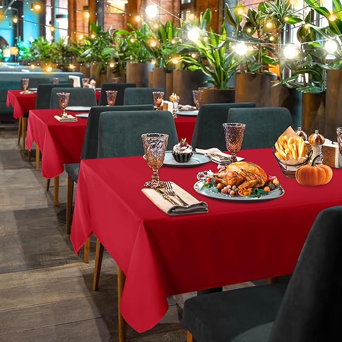 sancua 2 Pack Red Tablecloth 60 x 102 Inch, Rectangle 6 Feet Table Cloth - Stain and Wrinkle Resistant Washable Polyester Table Cover for Dining Tables, Buffet Parties and Camping