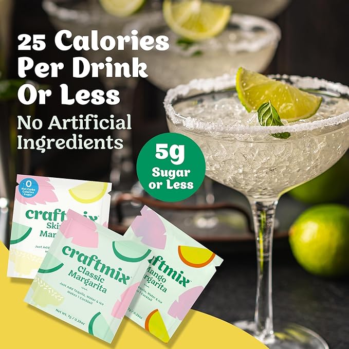 Craftmix Margarita Variety Pack, Makes 24 Drinks, Skinny Cocktail Mixers, Instant Mix Mocktail Kit, Real Fruit, Vegan Low Carb Non-GMO, Dairy Free, Gluten Free, Easy to Mix