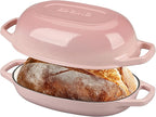 Enameled Cast Iron Dutch Oven Pot with Lid, Oval Dutch Oven for Bread Baking, Bread Oven for Homemade Sourdough Bread Baking, 5qt, Pink