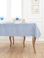 Solino Home Linen Tablecloth 60 x 144 Inch - Classic Hemstitch 100% Pure Linen Sky Blue Table Cloth for Rectangle Tables - Machine Washable Tablecloth for Summer