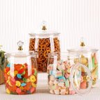 4 Pcs Clear Plastic Candy Jars with Lids, 1/2 Gallon (68oz) Airtight Cookie Containers – Large Apothecary Canisters for Snacks, Wedding Buffet, Kitchen, Home & Bar Décor Halloween Candy Jar