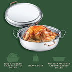 CONCORD Premium 12 Quart Stainless Steel Roasting Pan with Hangable Rack. Oval Turkey Roaster with Griddle Lid Multi-use Cookware