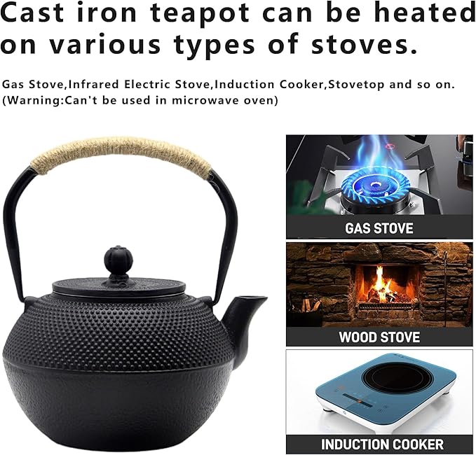 YJX 25.4oz Magnetic Glass Teapot Set with 40.6oz Cast Iron Tea Kettle for Stovetop, Small Enchanted Brewing Tea Pot, Witchcraft Magic Borosilicate Tea Set with Strainer for Loose Leaf