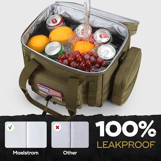 Maelstrom Tactical Lunch Box, 23 L Insulated Lunch Bag for Men, Expandable Double Deck Lunch Cooler Bag,Large Leakproof Soft Lunch Tote with Detachable MOLLE Bags, for Adult Women Work,Picnic,Khaki