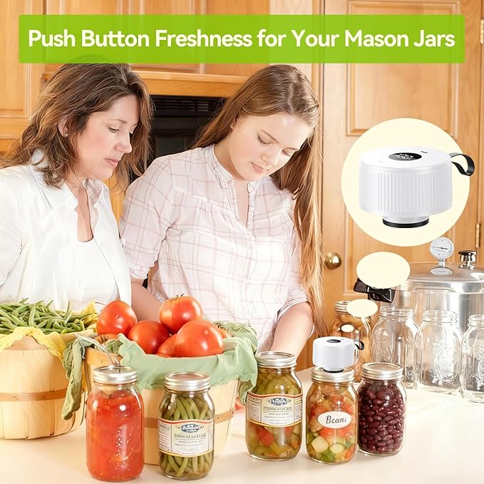3-in-1 Electric Mason Jar Vacuum Sealer Kit for Mason Jars, Food Savers & Containers | Food Preservation System for Kitchen | Ideal for Canning Jams, Pickles, Dry Foods, Grains & Leftovers (White)