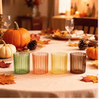 Fall Glassware Set of 4 14oz Ribbed Drinking Glasses for Autumn Table Décor Cozy Gatherings Thanksgiving Centerpiece in Warm Autumn Tones Perfect Hostess Gift