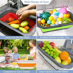 ROTTOGOON 7Qt Collapsible Colander Strainer, Expandable Over the Sink Colander, Adjustable Silicone Kitchen Sink Strainer, Foldable Large Colanders Basket to Wash Vegetable, Fruit, 15" to 19.8"
