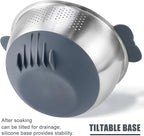 Rice Washer Strainer Bowl Quinoa Washing Bowl 18/10 Stainless Steel Colander Versatile Good Grips Side Drainers for Cleaning Rinsing Fruits, Vegetables, and Beans - Tilting Non-slip Silicone Bottom