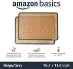 Amazon Basics Silicone Baking Mat for Macarons, Non-Stick, Food Safe, 16.5" x 11.6", Beige/Gray, Pack of 2