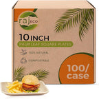 Raj Palm Leaf Plates Bulk [50-Pack] 10" Square Plates (2 CASES - 100 PACK) like Bamboo plates Disposable, Strong, Decorative Compostable Tableware for weddings, Lunch, Dinner, Birthday, Camping