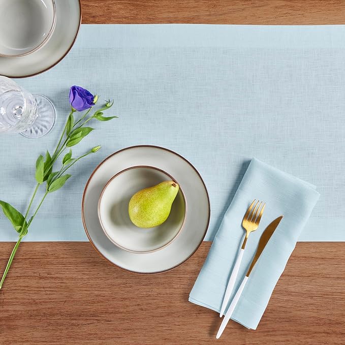 Solino Home Linen Ice Water Table Runner 144 Inches Long - 100% Pure Linen Extra Long Table Runner 14 x 144 Inch for Summer - Fete