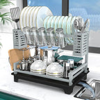 B-Land Dish Drying Rack, 2 Tier Dish Racks for Kitchen Counter, Large Dish Drying Rack with Drainboard & Utensil Holders, Rust-Proof Dish Drainers,Kitchen Organization