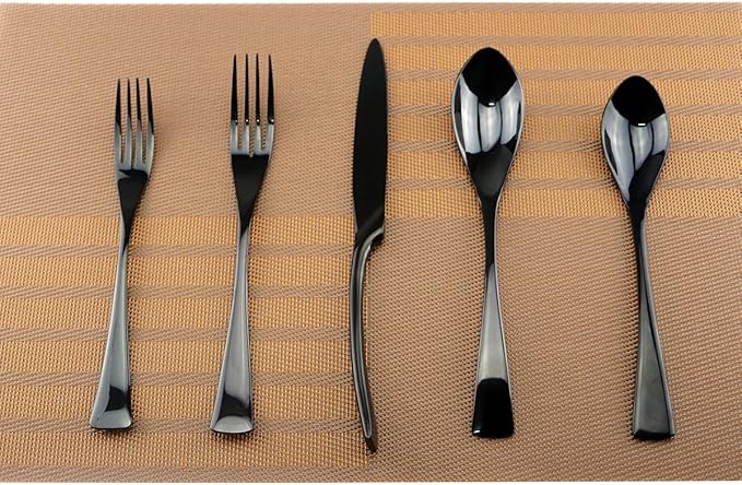 Mirror Polishing Black 18/10 Stainless Steel, 20-Piece Flatware Silverware Set Service for 4 Stainless Steel Cutlery Include Knife Fork Spoon Dishwasher Safe
