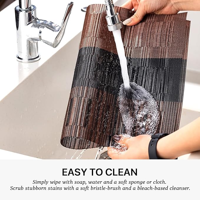 LEXMORE PlaceMats Set of 12 Vinyl/Plastic Woven Place Mats for Kitchen Table Indoor/Outdoor Washable PlaceMat Wipeable Dining Table Mats(Ombre Brown Black)