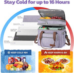 Maelstrom Lunch Bag Women,23L Insulated Lunch Box For Men Women,Expandable Double Deck Cooler Bag With Side Tissue Pocket,Lavender