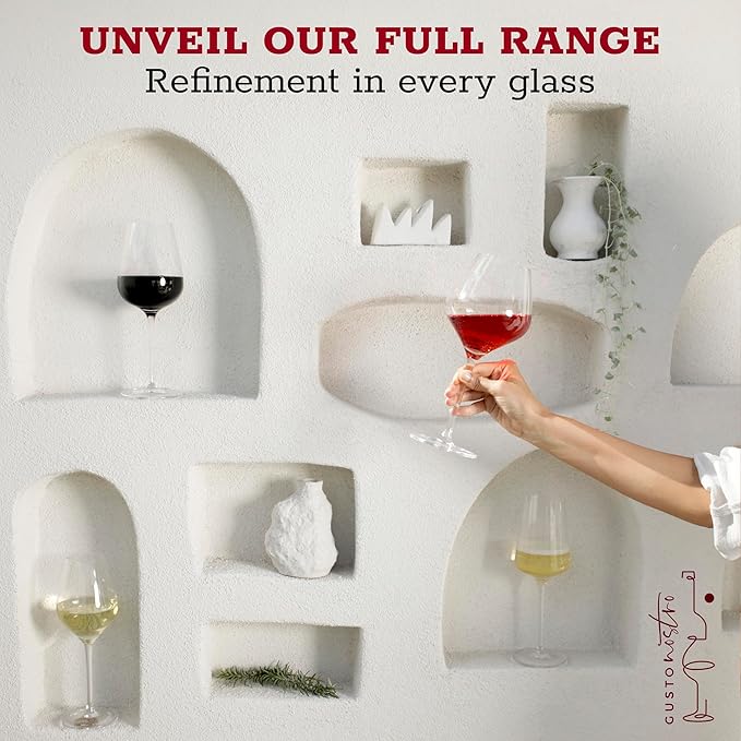 Gusto Nostro Crystal Wine Glasses Set of 6, 22 Oz Long Stem Modern Wine Glasses for White and Red Wine, Dishwasher Safe, Fancy, Elegant, Large and Tall Wine Glass for Wedding Christmas Anniversary