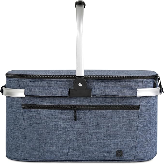 ALLCAMP OUTDOOR GEAR Large Picnic Basket 32L Shopping Basket Grocery Bags Folding Insulated Strong Frame Basket (Large Blue)