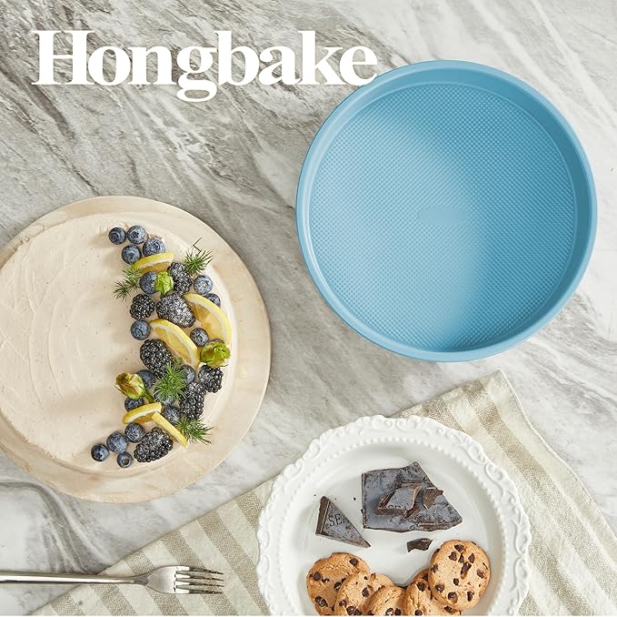 HONGBAKE 9 Inch Round Cake Pan Set of 2, Nonstick Ceramic Coating Cake Molds with Diamond Texture, Aluminized Steel Cake Pans Sets for Baking & Cheesecake, Heavy Duty & Non-Toxic (Light Blue, 2PCS)