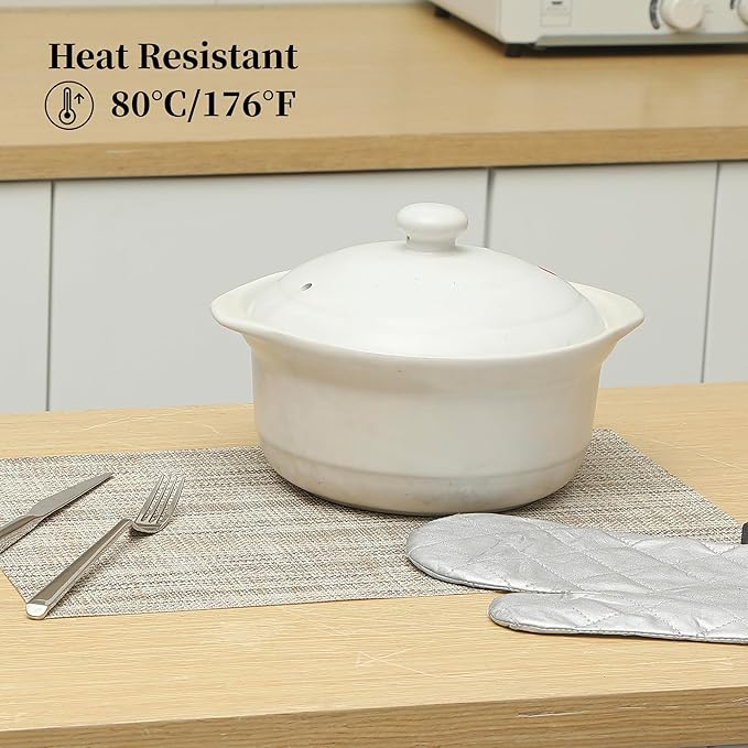 Leetaltree Linen Yellow Placemats Set of 6 - Heat Resistant Non-Slip Place mats for Dining Table, Washable Durable PVC Vinyl Woven Table Mats（Linen Yellow, 6）