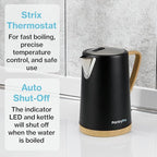 1.7L 1500W Wide Mouth Electric Kettle - Stainless Steel Interior - Rapid-Boil - Auto Shut-Off, Boil-Dry Protection, Cool-Touch, LED Indicator - Black by The Display Guys