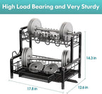 BOOSINY Dish Drying Rack and Drainboard Set for Kitchen Counter, 2 Tier Large Stainless Steel Sink Organizer Dish Racks with Cups Holder, Utensil Holder, Black Dish Strainer Shelf