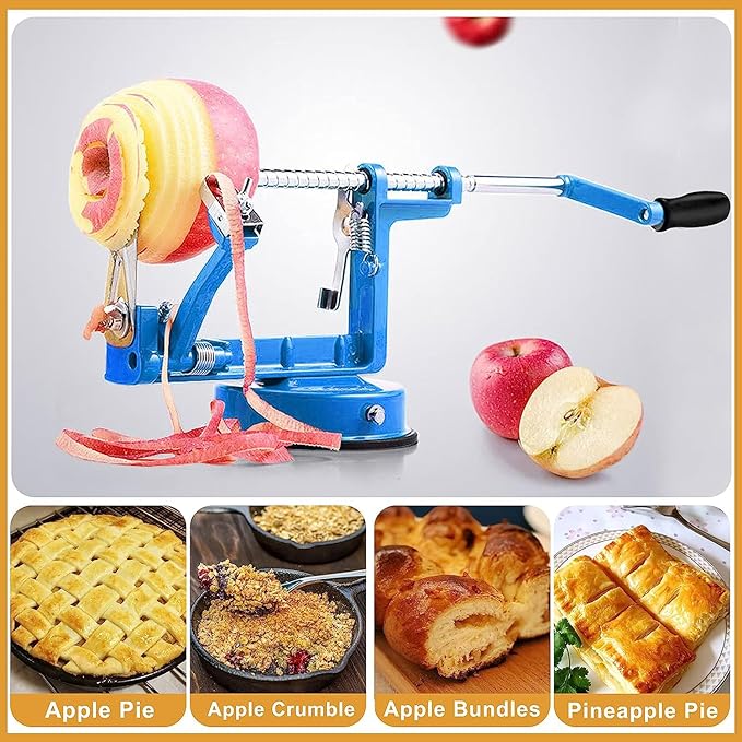Apple Peeler Slicer Corer with Stainless Steel Blades and Powerful Suction Base for Apples Pears Potatoes(Blue)