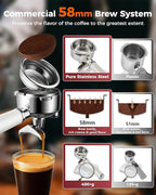 Tuni E2 58mm Espresso Machine 20Bar Espresso Maker, 𝐃𝐮𝐚𝐥 𝐁𝐨𝐢𝐥𝐞𝐫 Coffee Maker with 10mm Steam Milk Frother, Semi-automatic Coffee Machine with UKLA Pump for Espresso, Gift for Coffee Lover