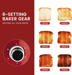 Roter Mond 2 Slice Toaster Retro Stainless Steel with Bagel, Cancel, and Defrost Functions, 6 Bread Shade Settings, Extra Wide Slots and Removable Crumb Tray, Red