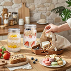 LUODA MirthMood 32 OZ Wide Mouth Mason Jars, 4 PACK Glass Mason Jars with airtight Lids, Quart mason jars wide mouth for Preserving, Meal Prep, Overnight Oats, Sauces,Honey, Jam, Yogurt or Jar Decor