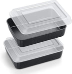 E-far Baking Pan with Lid, 9.4 x 7.3 x 2 Inch Nonstick Rectangle Stainless Steel Cake Pan Sheet for Toaster Oven, Small Black Bakeware for Cakes Brownies Casseroles, Non-toxic & Healthy, Set of 2