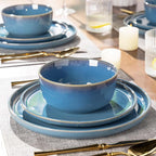 GBHOME Ceramic Dinnerware Sets for 4, 12 Pieces Stoneware Plates and Bowls Sets, Reactive Glaze Dishes -Scratch Resistant, Dishwasher&Microwave Safe-Alaskan Blue