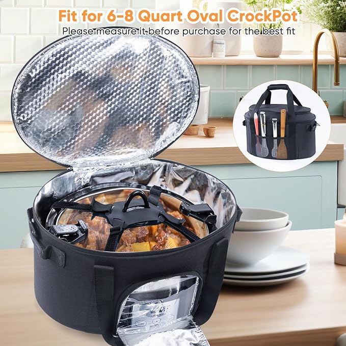 CrockPot & Hamilton Beach Slow Cooker Carrying Bag - 6-8 Quart, Portable Travel Bag with Lid Fastener, See-through Window