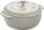 Lodge 6 Quart Enameled Cast Iron Dutch Oven with Lid – Dual Handles, Oven Safe up to 500°F, Stovetop Compatible – Marinate, Cook, Bake, Refrigerate & Serve – Oyster White