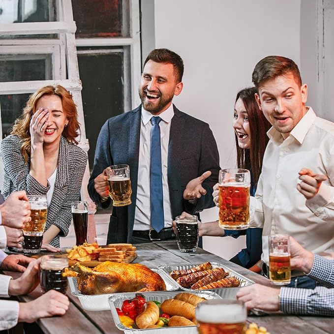 9x13 Aluminum Pans with Lids, 30 Pack Extra Heavy Duty Large Foil Pans, Disposable Aluminum Trays for Baking, Cooking, Roasting Turkey, Food Prepping