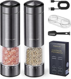 FORLIM Rechargeable Electric Salt and Pepper Grinder Set - Automatic One-Handed Operation Mill with Light (2 Mills) - Electronic Adjustable Shakers - Ceramic Grinder - Gunmetal Gray