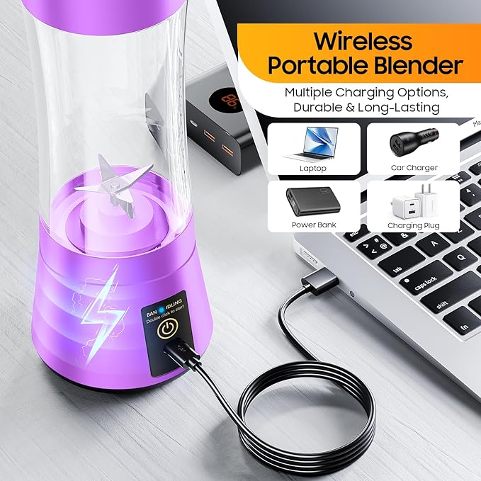 Portable Blender Make Shakes and Smoothies - USB Rechargeable Personal Size Mini Blender Freshly Squeezed, 380Ml BPA Free Travel Cup in Picnic/Office/Gym