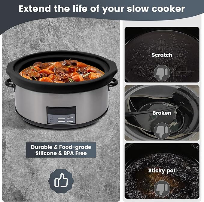 Slow Cooker Liners fit Crock Pot 7-8 QT,2PCS Crock Pot Liners For 7-8 Quart Oval or Round Slow Cookers,Reusable/Leakproof/Dishwasher Safe(Grey/Black)